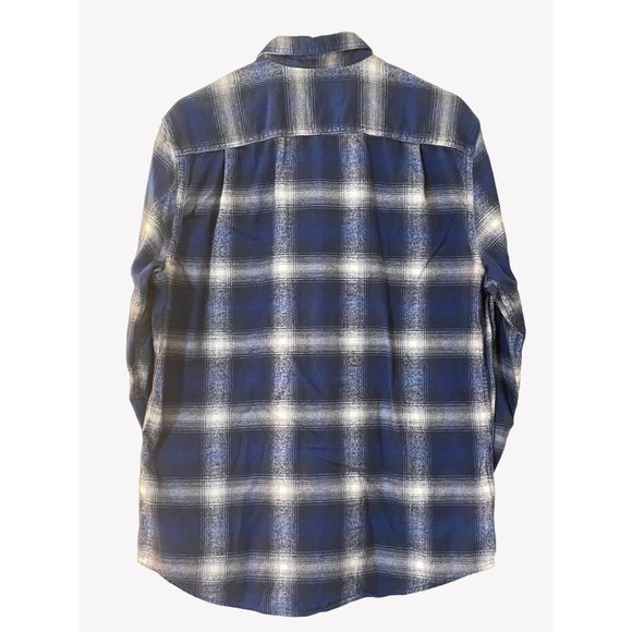 Mens Medium Blue White Plaid Flannel Long Sleeve Shirt Checked - Picture 8 of 9
